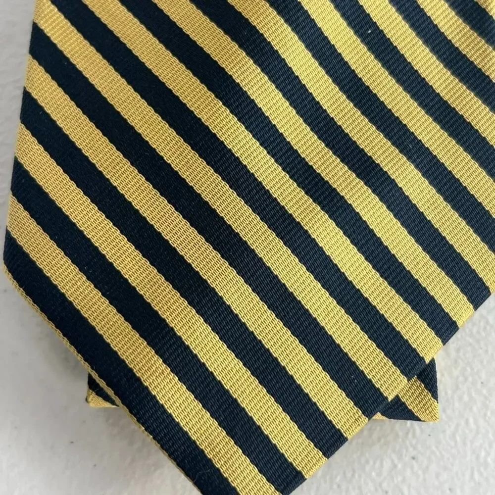 Brooks Brothers Makers Men's Neck Tie All Silk Striped Yellow & Navy Blue